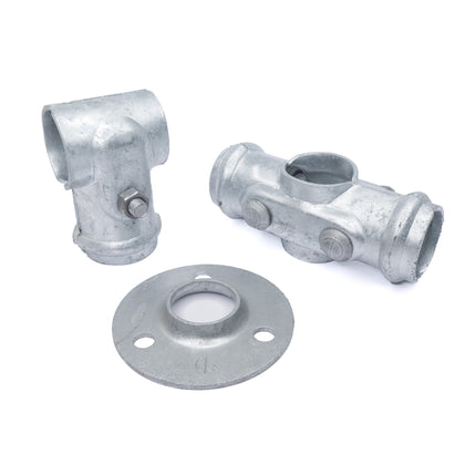Fence Fittings Group Shot with Tee, Cross and Flange