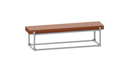 Industrial bench made from tube fittings and steel bar.