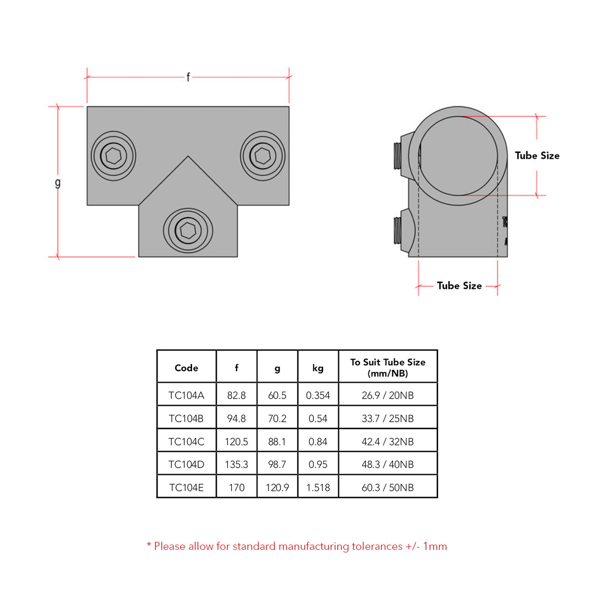 TC104 - Long Tee Galvanised Pipe Fitting – Tubeclamp AU